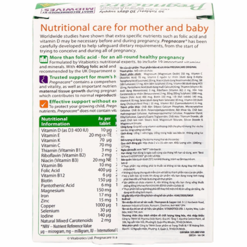 Viên Uống Vitabiotics Pregnacare Original bổ sung vitamin khoáng chất cho phụ nữ mang thai và cho con bú