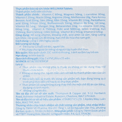 Viên Uống Vitabiotics Wellman Hỗ trợ tăng cường sức khỏe cho phái mạnh (hộp 30 viên)