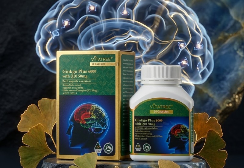 TPBVSK Vitatree Ginkgo Plus 6000 with Q10 cải thiện trí nhớ, tăng sự tập trung (chai 60 viên)