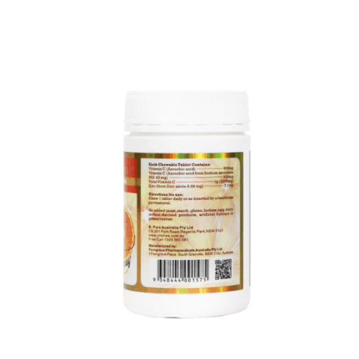 TPBVSK Vitatree Vitamin C with ZinC Chewable Tablet hỗ trợ bổ sung vitamin C và kẽm (lọ 100 viên)