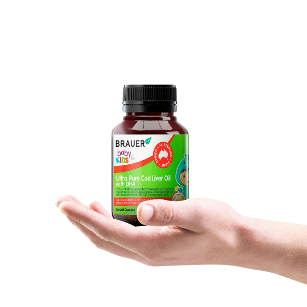 Viên uống BRAUER Baby & Kids Ultra Pure Cod Liver Oil with DHA cho trẻ từ 1 tuổi (hũ 90 viên)