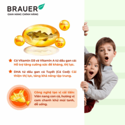 Viên uống BRAUER Baby & Kids Ultra Pure Cod Liver Oil with DHA cho trẻ từ 1 tuổi (hũ 90 viên)
