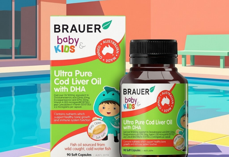 Viên uống BRAUER Baby & Kids Ultra Pure Cod Liver Oil with DHA cho trẻ từ 1 tuổi (hũ 90 viên)