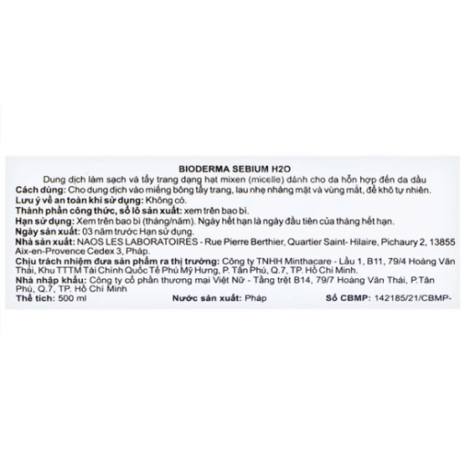 Nước tẩy trang Bioderma Sébium H2O loại bỏ hiệu quả bụi bẩn, bã nhờn (chai 500ml)