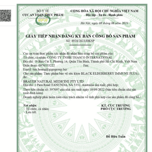 Siro Black ElderBerry Immune Plus hỗ trợ giảm các triệu chứng ho sổ mũi do cảm (lọ 100ml)