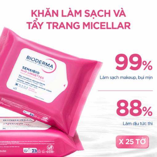 Tẩy trang Bioderma Sensibio H2O Lingettes (25 khăn)