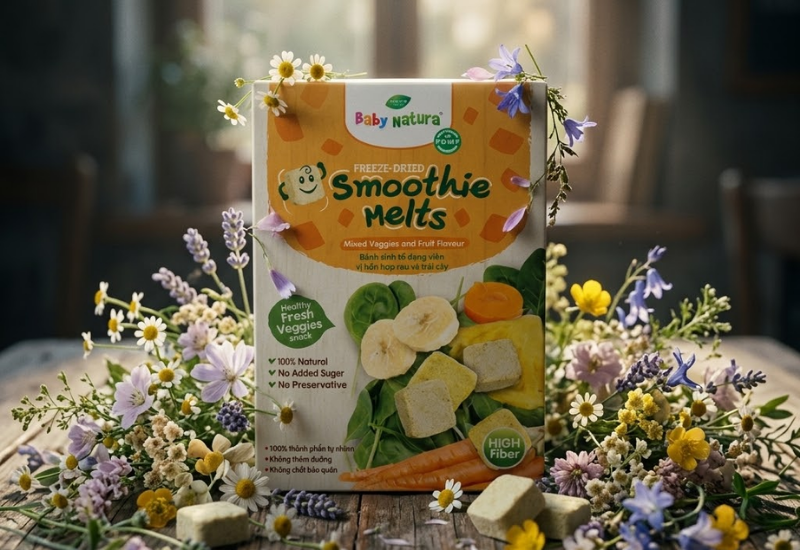 Bánh sinh tố dạng viên vị Rau củ và Trái cây Mega We Care (Gói 20g)