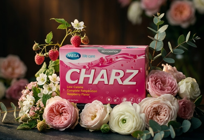 Bột sủi thanh nhiệt giải độc gan CHARZ Raspberry MEGA We care (Hộp 10 gói)