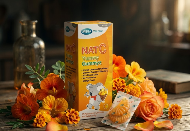 Kẹo dẻo Vitamin C NAT C Yummy Gummyz MEGA We care (Hộp 20 gói)