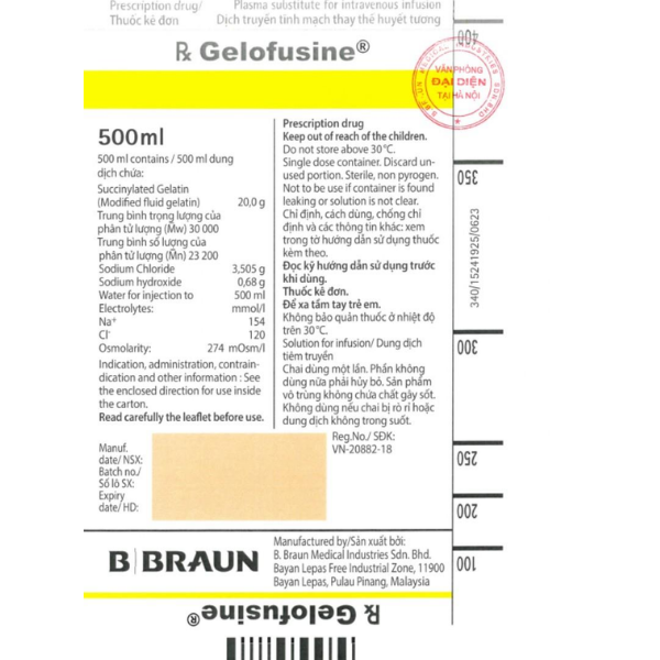 Dung dịch tiêm truyền thay thế thể tích huyết tương Gelofusine B.Braun (Chai 500ml)