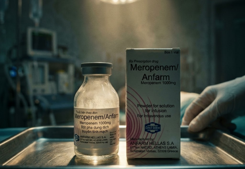 Thuốc kháng sinh Meropenem/Anfarm Vipharco (Hộp 1 lọ bột pha tiêm)