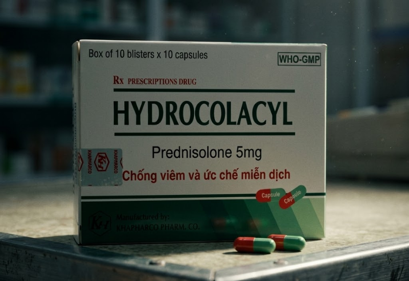 Viên uống kháng viêm Hydrocolacyl 5mg Khapharco (Hộp 10 vỉ x 10 viên nang)