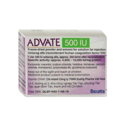 Thuốc bột đông khô pha tiêm trị tan máu bẩm sinh Advate Baxalta (Hộp 1 lọ bột và 1 lọ dung môi 2ml)