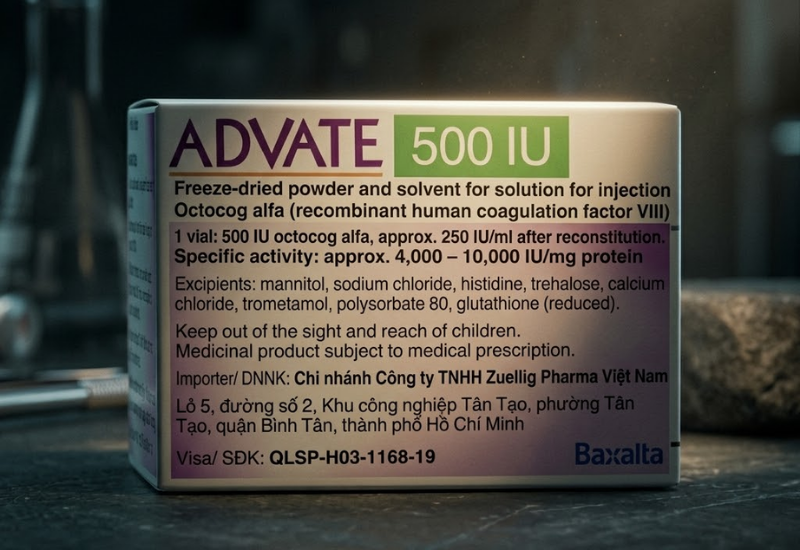 Thuốc bột đông khô pha tiêm trị tan máu bẩm sinh Advate Baxalta (Hộp 1 lọ bột và 1 lọ dung môi 2ml)
