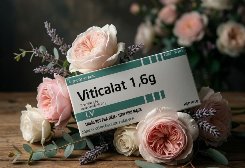 Thuốc bột pha tiêm trị nhiễm khuẩn Viticalat 1,6g (Hộp 1 lọ/10 lọ)