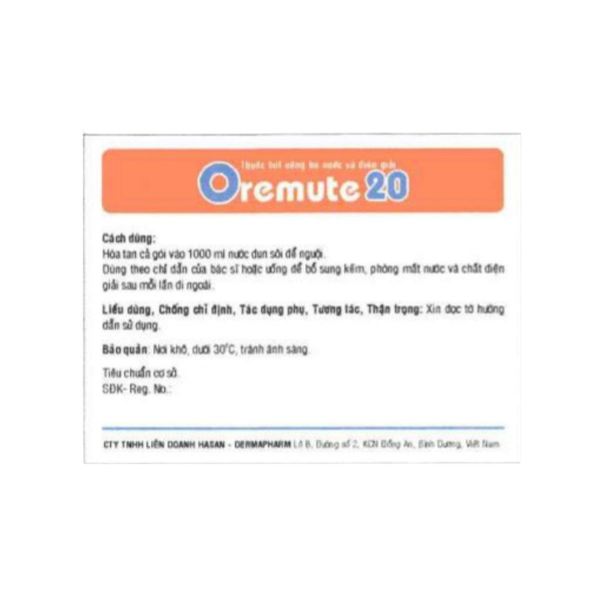 Thuốc bột bù nước và điện giải Oremute 20 Hasan-Dermapharm (Hộp 10 gói)