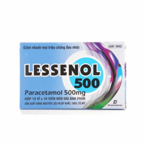 Thuốc giảm đau hạ sốt Lessenol 500 Becamex (Hộp 100 viên)