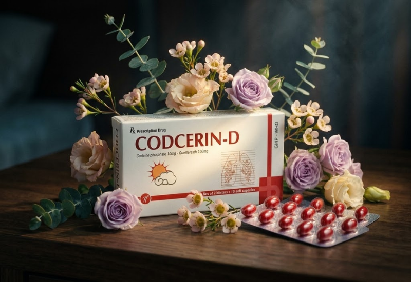 Viên uống giảm ho khan Codcerin-D Trường Thọ (Hộp 2 vỉ x 10 viên nang mềm)
