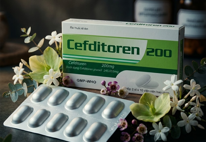 Thuốc kháng sinh Cefditoren 200mg Imexpharm (Hộp 2 vỉ x 10 viên)