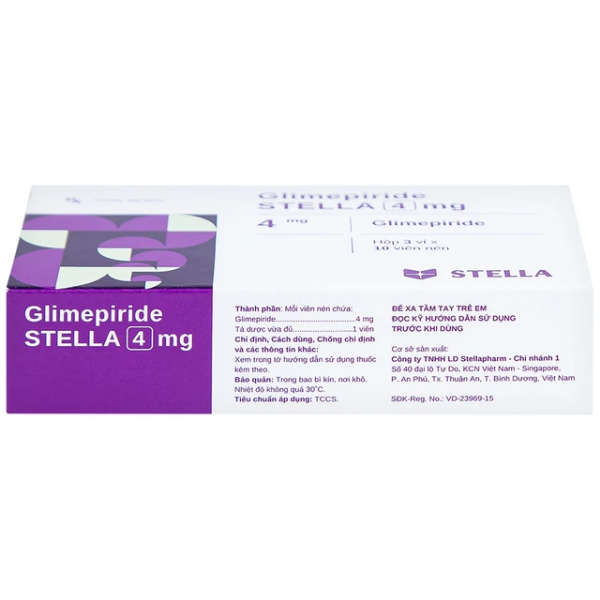 Thuốc điều trị đái tháo đường Glimepiride 4mg Tipharco (Hộp 30 viên)