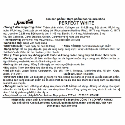 Viên uống hỗ trợ làm đẹp da Perfect White Jpanwell (Hộp 60 viên)