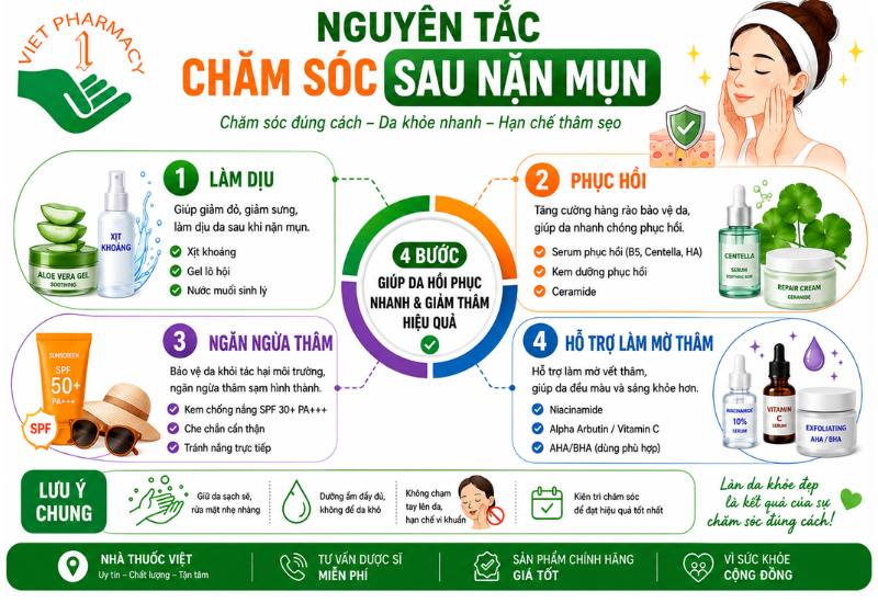 Nguyên tắc chăm sóc da sau khi nặn mụn