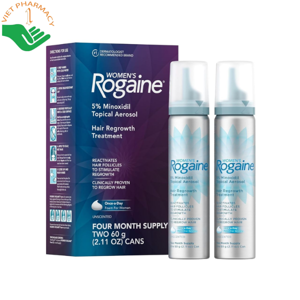 Thuốc mọc tóc dành cho nữ Minoxidil 5% Rogaine Foam giúp kích thích mọc tóc, hỗ trợ giảm rụng tóc (Hộp 2 chai x 60ml)