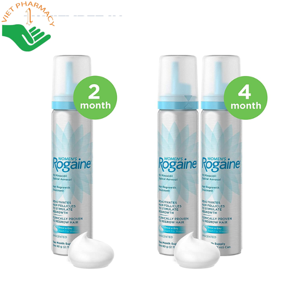 Thuốc mọc tóc dành cho nữ Minoxidil 5% Rogaine Foam giúp kích thích mọc tóc, hỗ trợ giảm rụng tóc (Hộp 2 chai x 60ml)