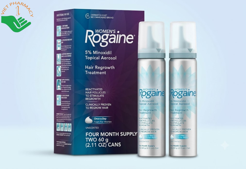 Thuốc mọc tóc dành cho nữ Minoxidil 5% Rogaine Foam giúp kích thích mọc tóc, hỗ trợ giảm rụng tóc (Hộp 2 chai x 60ml)