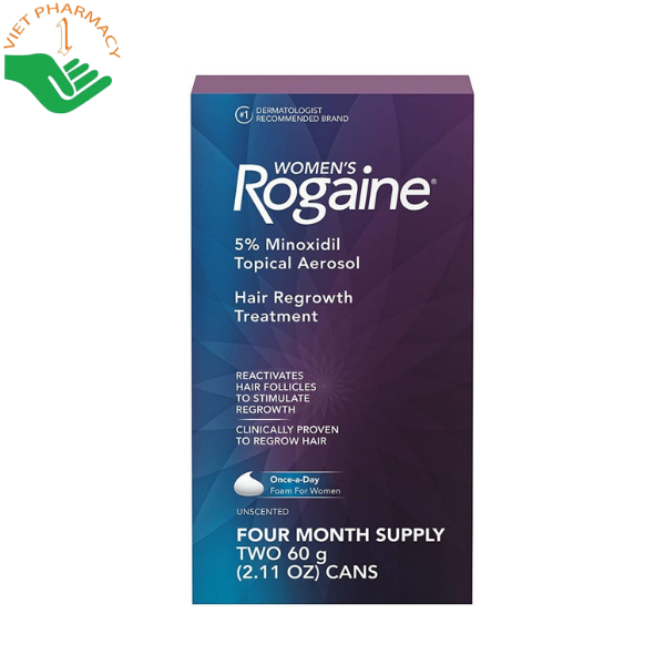 Thuốc mọc tóc dành cho nữ Minoxidil 5% Rogaine Foam giúp kích thích mọc tóc, hỗ trợ giảm rụng tóc (Hộp 2 chai x 60ml)