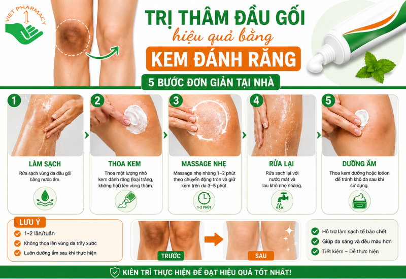 Cách trị thâm đầu gối bằng kem đánh răng
