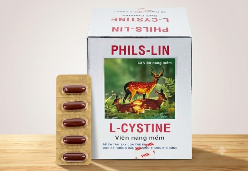 Viên nang mềm L-Cystine 500mg Phils Lin hỗ trợ điều trị viêm da, giảm rụng tóc và giúp móng tóc chắc khỏe (Hộp 12 vỉ x 5 viên)