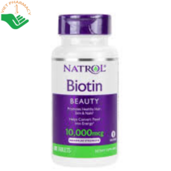 Viên uống Biotin Beauty Natrol hỗ trợ kích thích mọc tóc, giảm rụng tóc và giúp tóc chắc khỏe (Hộp 100 viên)