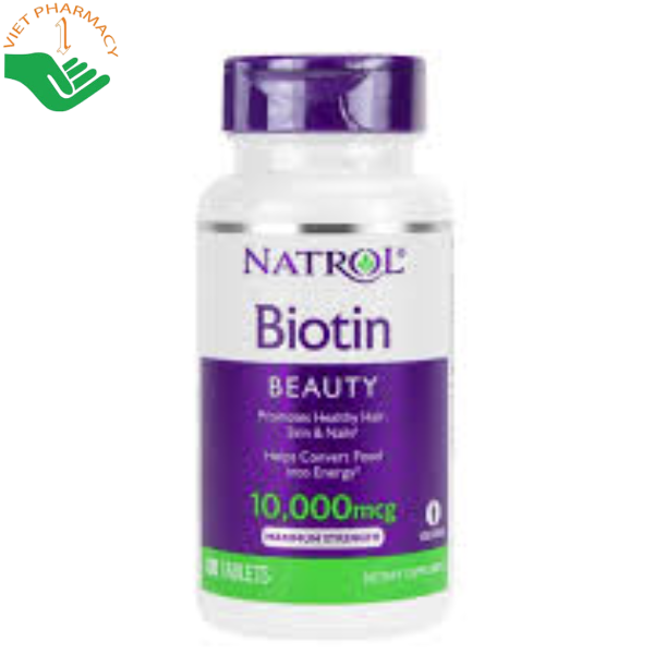 Viên uống Biotin Beauty Natrol hỗ trợ kích thích mọc tóc, giảm rụng tóc và giúp tóc chắc khỏe (Hộp 100 viên)