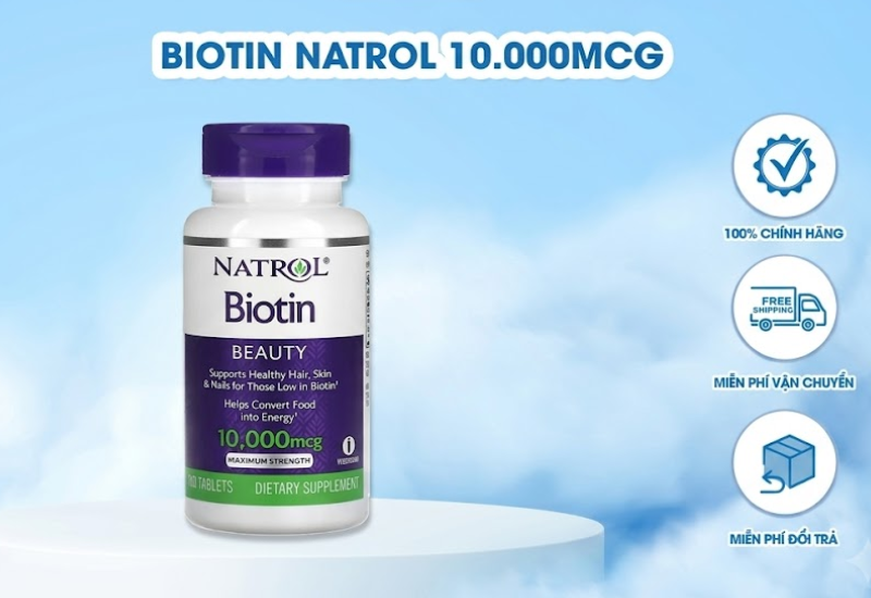 Viên uống Biotin Beauty Natrol hỗ trợ kích thích mọc tóc, giảm rụng tóc và giúp tóc chắc khỏe (Hộp 100 viên)