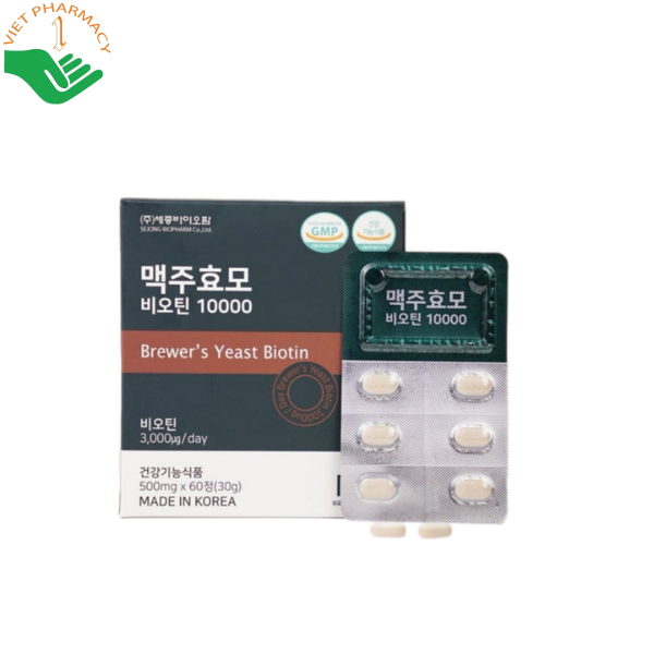 Viên uống Biotin Men Bia Khô Brewer’s Yeast Sejong Biopharm hỗ trợ giảm rụng tóc, kích thích mọc tóc (Hộp 60 viên)