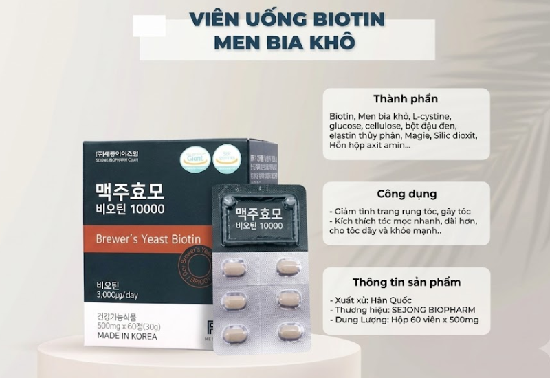 Viên uống Biotin Men Bia Khô Brewer’s Yeast Sejong Biopharm hỗ trợ giảm rụng tóc, kích thích mọc tóc (Hộp 60 viên)