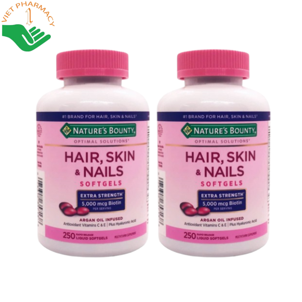 Viên uống Hair, Skin & Nails Nature's Bounty hỗ trợ nuôi dưỡng da sáng khỏe, tóc chắc khoẻ, móng cứng cáp và bổ sung vitamin, khoáng chất cho cơ thể (Hộp 250 viên)