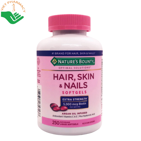 Viên uống Hair, Skin & Nails Nature's Bounty hỗ trợ nuôi dưỡng da sáng khỏe, tóc chắc khoẻ, móng cứng cáp và bổ sung vitamin, khoáng chất cho cơ thể (Hộp 250 viên)