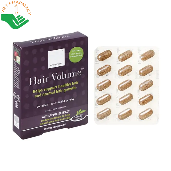 Viên uống Hair Volume New Nordic hỗ trợ giảm rụng tóc, nuôi dưỡng nang tóc (Hộp 2 vỉ x 15 viên)