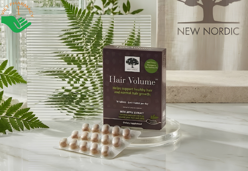 Viên uống Hair Volume New Nordic hỗ trợ giảm rụng tóc, nuôi dưỡng nang tóc (Hộp 2 vỉ x 15 viên)