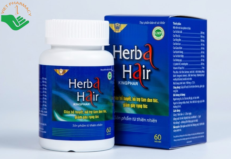 Viên uống Herba Hair Kingphar hỗ trợ dưỡng tóc, làm đen tóc, giảm gãy rụng (Hộp 60 viên)
