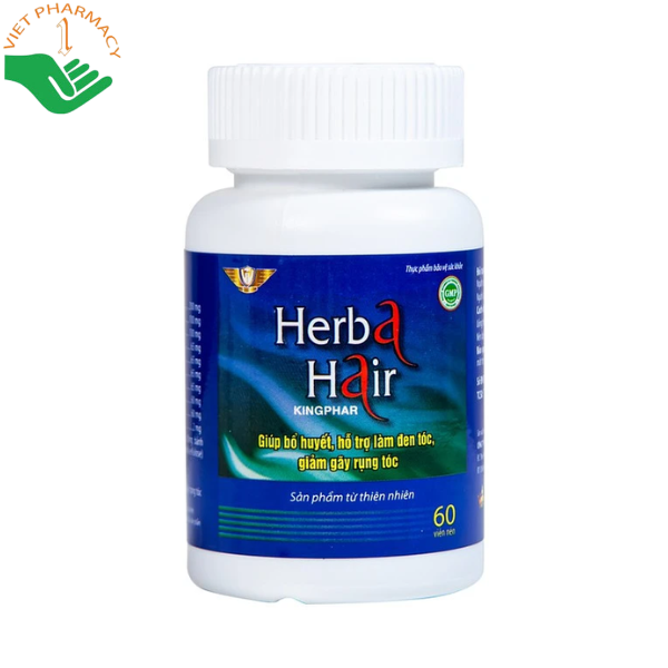 Viên uống Herba Hair Kingphar hỗ trợ dưỡng tóc, làm đen tóc, giảm gãy rụng (Hộp 60 viên)