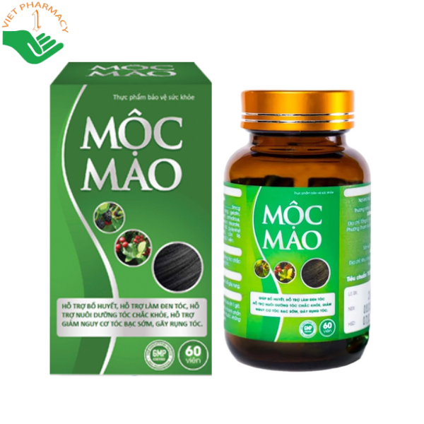 Viên uống Mộc Mao hỗ trợ làm đen tóc, giảm gãy rụng và nuôi dưỡng tóc chắc khỏe (Hộp 60 viên)