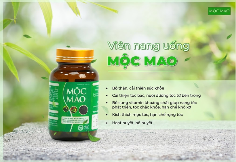 Viên uống Mộc Mao hỗ trợ làm đen tóc, giảm gãy rụng và nuôi dưỡng tóc chắc khỏe (Hộp 60 viên)