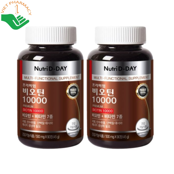 Viên uống Premium Biotin 10000mcg Nutri D-Day giúp giảm rụng tóc, kích thích mọc tóc, hỗ trợ da sáng khỏe và móng chắc khỏe (Hộp 90 viên)