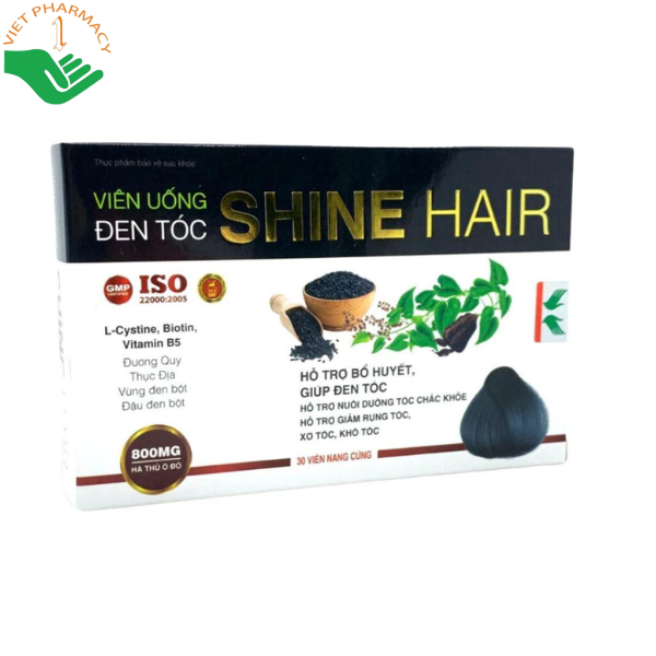 Viên uống đen tóc Shine Hair hỗ trợ giảm rụng tóc, kích thích mọc tóc và giúp làm chậm bạc tóc sớm (Hộp 30 viên)
