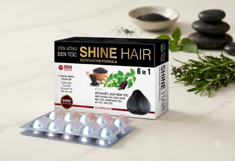 Viên uống đen tóc Shine Hair hỗ trợ giảm rụng tóc, kích thích mọc tóc và giúp làm chậm bạc tóc sớm (Hộp 30 viên)
