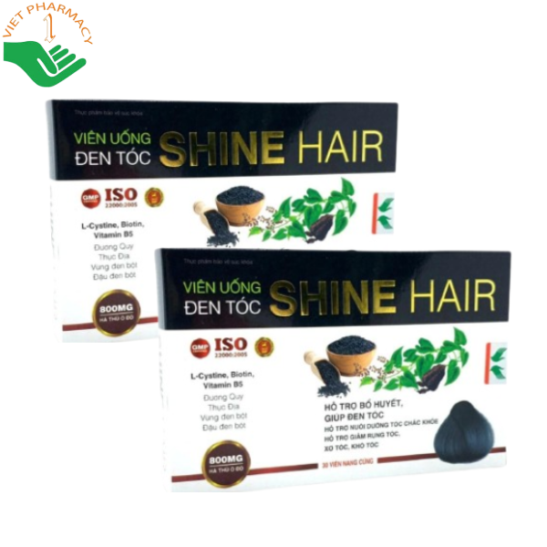 Viên uống đen tóc Shine Hair hỗ trợ giảm rụng tóc, kích thích mọc tóc và giúp làm chậm bạc tóc sớm (Hộp 30 viên)