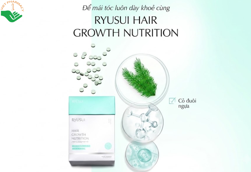 Viên uống mọc tóc Ryusui Hair Growth Nutrition API Pharma hỗ trợ giảm gãy rụng, nuôi dưỡng tóc (Hộp 2 vỉ x 10 viên)